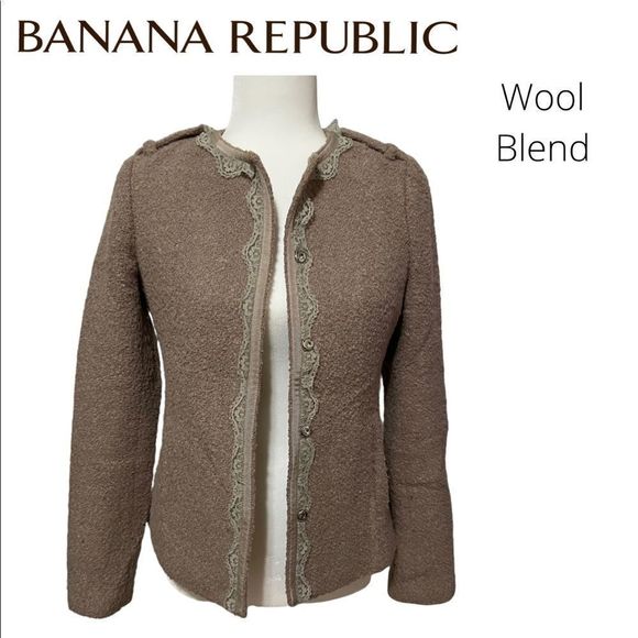 BANANA REPUBLIC Size 0 XSmall Wool Blend Military Chantelle Style Jacket Blazer - Picture 1 of 13